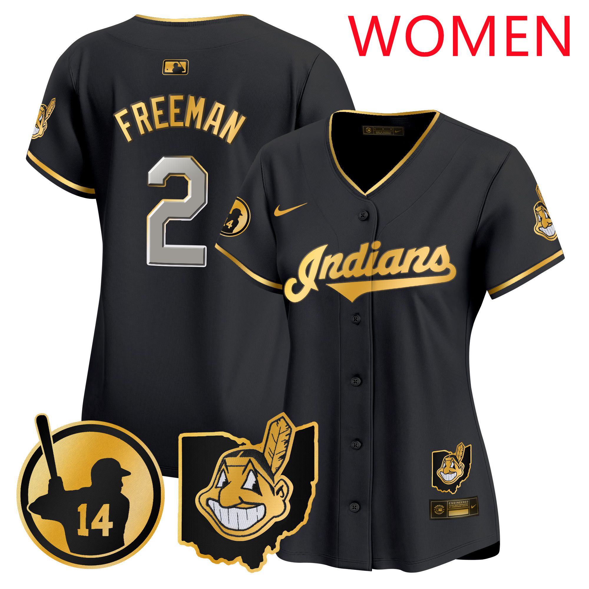 Women Cleveland Indians 2 Freeman Black Nike 2025 Patch Vapor Premier Limited MLB Jersey